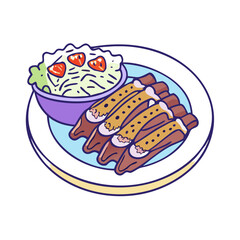 plate of ribs and coleslaw icon, plate of ribs and coleslaw vector illustration-simple illustration of plate of ribs and coleslaw, perfect for plate of ribs and coleslaw logos and themed design 