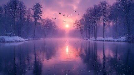 Peaceful Winter Sunrise over a Tranquil River