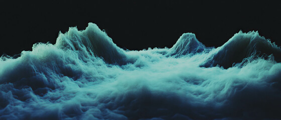 Surreal mystical landscape with ethereal fogs isolated against a black background