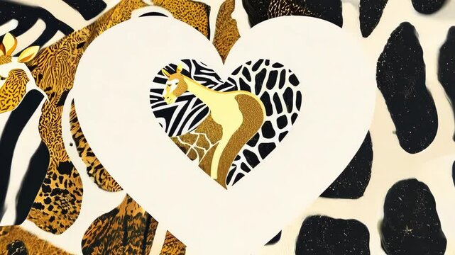 Animal patterns transition: heartshaped giraffe and zebra motifs in motion