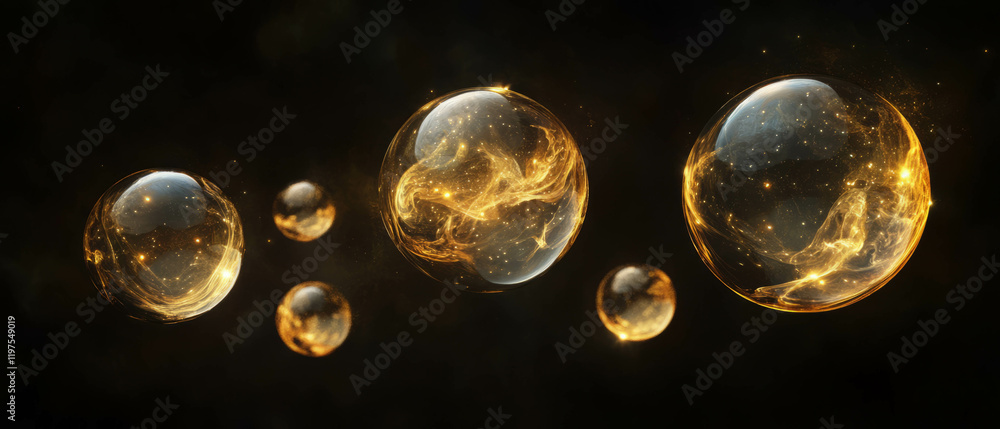 Poster Glowing orbs float in a mystical display of light against a dark background