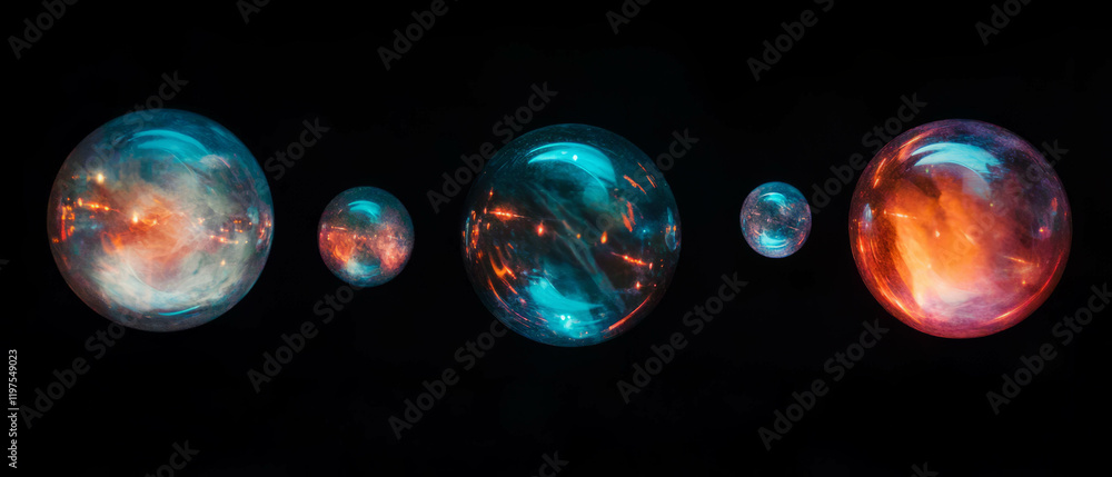 Poster mystical glowing orbs floating against a dark background create a magical atmosphere