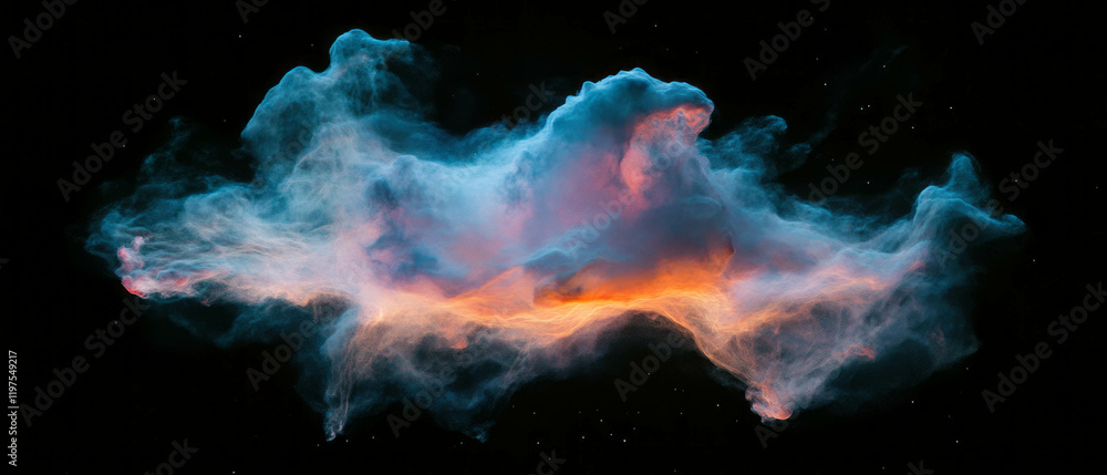 Poster swirling magic nebula with colorful clouds against a black background in a cosmic display