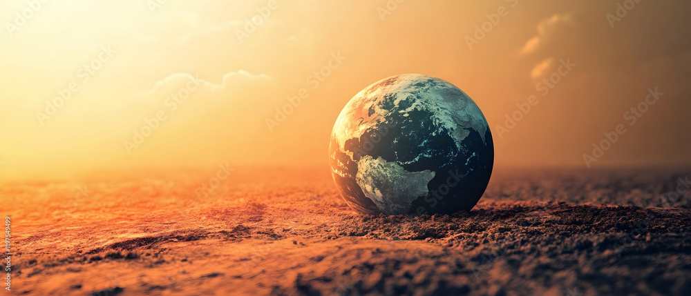 Poster conceptual design illustrating global warming and climate change with imagery of a fragile earth -