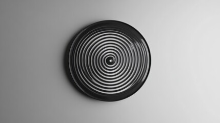 Fototapeta premium Black circular spiral pattern on minimalist gray wall background
