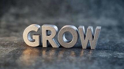 Metallic Grow Word 3d Render Business Growth Concept