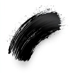 black cosmetic smudge, wipe swoosh on transparent background, isolated. Close up Mascara texture, stroke paint
