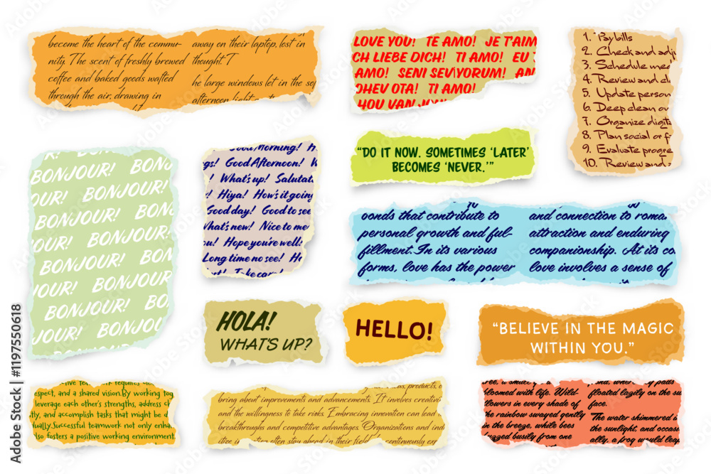 Canvas Prints ripped paper strips with handwritten text. realistic crumpled paper scraps with torn edges. shreds o