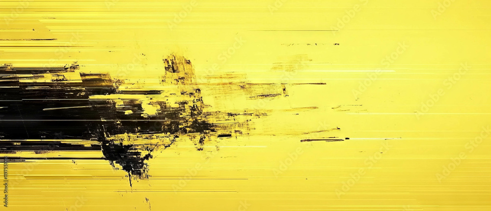 Poster vivid yellow glitch texture creating an abstract digital distortion effect
