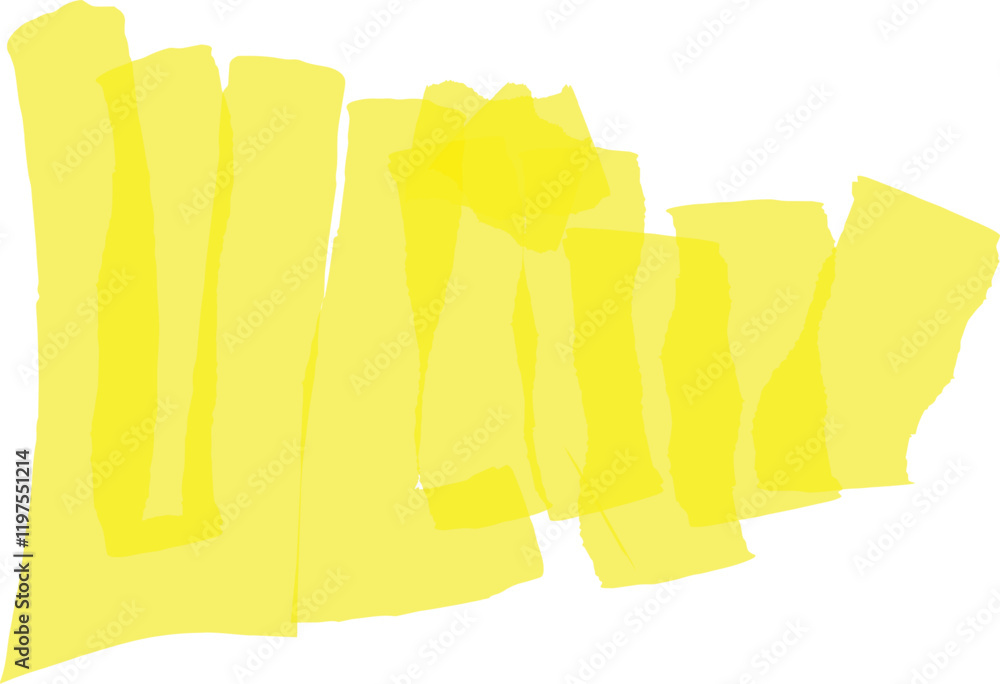 Poster wide brush strokes of vibrant yellow paint create an abstract composition, forming a dynamic and mod