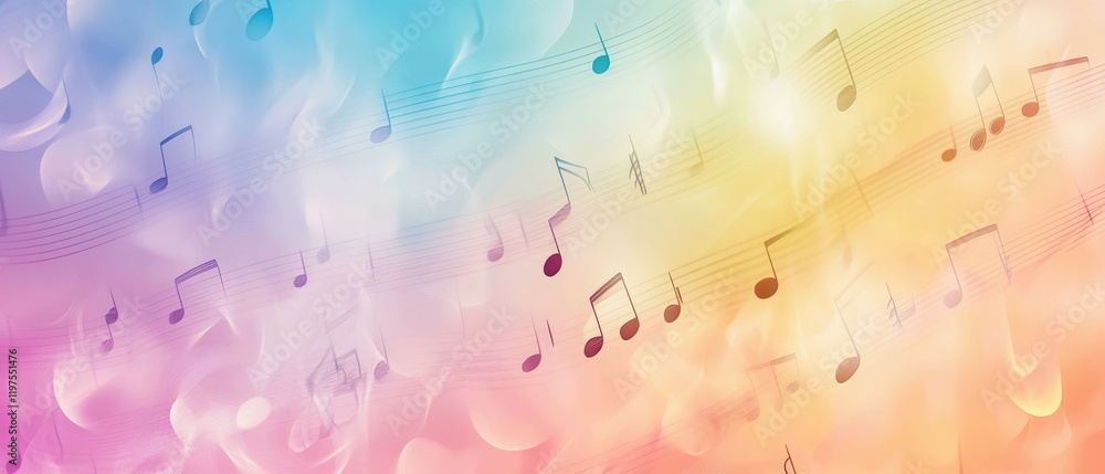 Aufkleber soft pastel gradient background with musical notes creating a serene atmosphere