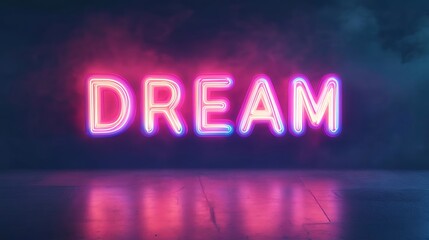 Obraz premium Neon Dream Sign Glowing in Dark Room