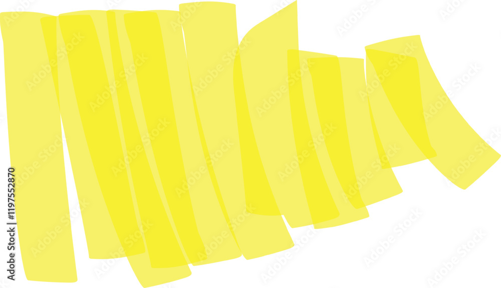 Poster vibrant yellow brush strokes energetically moving vertically across a clean white backdrop, creating
