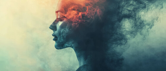 Mystical double exposure of smoke and cosmic nebula creating an ethereal atmosphere