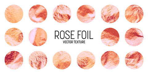 Rose gold foil, shiny handmade circles. Golden glittering texture, pattern. Luxury shining hand drawn background. Wedding greeting card decoration elements. Modern minimalist art. Vector illustration