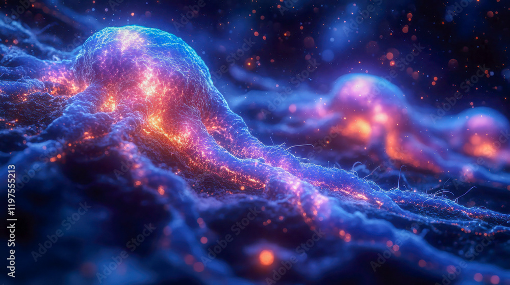 Poster a photorealistic image of a glowing, intricate neuron system, showcasing neural networks with vivid 