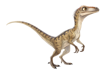 Compsognathus : A small, feathered Compsognathus dinosaur, a fascinating glimpse into the prehistoric world,  illustrated with meticulous detail, showcasing its slender build, long tail.