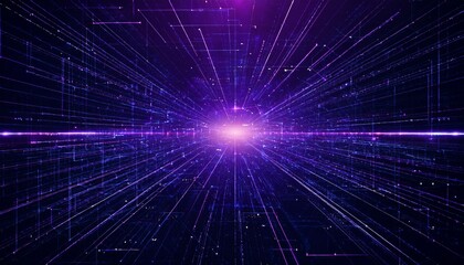 a mesmerizing abstract backdrop with glowing lines radiating from the center, creating a sense of speed and dynamism. The background has a deep purple hue, adding a sense of mystery and intrigue