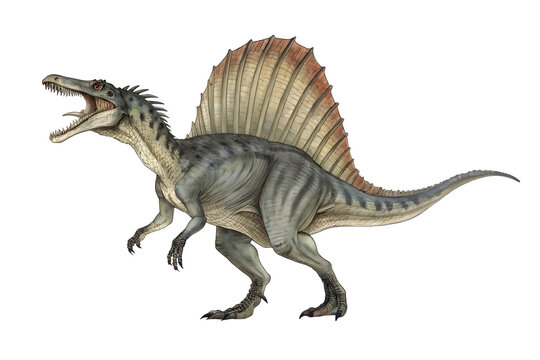 Fototapeta Spinosaurus Illustration: A detailed illustration of a Spinosaurus, a fearsome dinosaur known for its unique sail-like fin on its back.