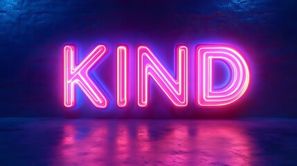 Neon Pink Kind Sign Glowing in Dark Room