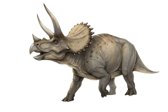 Fototapeta Triceratops:  A digital illustration of a majestic Triceratops, an iconic herbivorous dinosaur with three horns and a frill, showcasing its imposing presence and prehistoric power.