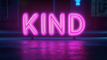 Neon Pink Kind Sign Night Cityscape Background