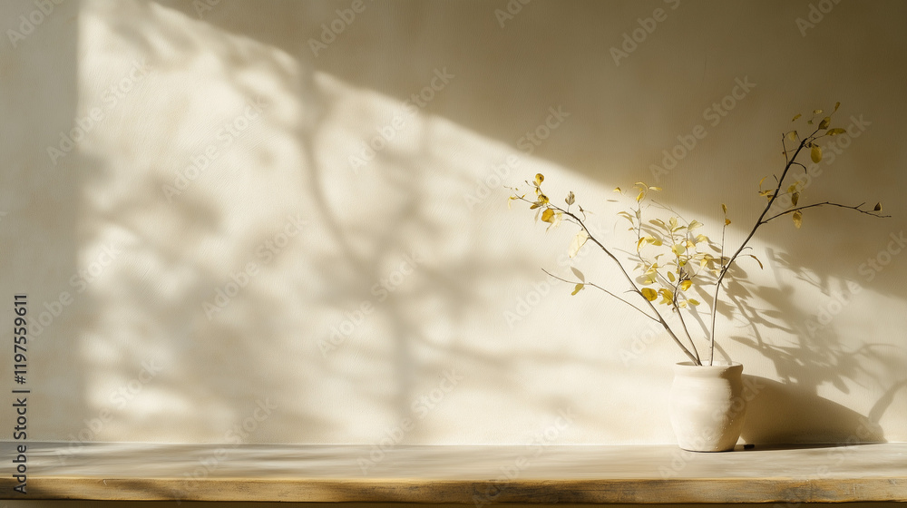 Poster sunlight and branches: a simple yet elegant arrangement of delicate branches with yellow leaves in a