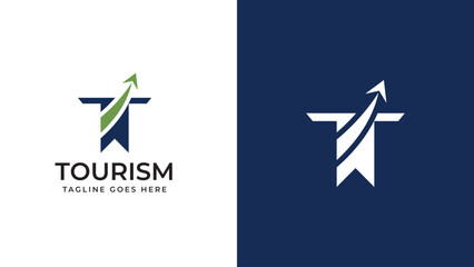  Abstract letter T with plane and airline logo vector design. Suitable for travel label, tourism, journey posters, flight company advertising, and tech transportation 