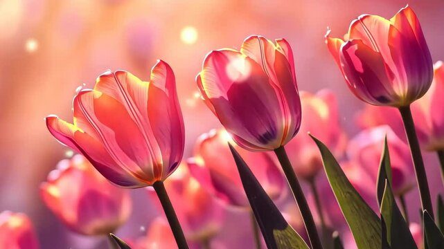 Vibrant pink tulips in sunlight symbolizing international women's day march 8 and mother's day celebration