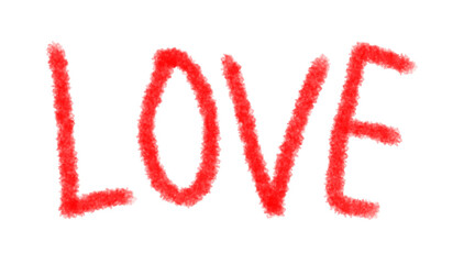 A red brushstroke forming the word "LOVE" conveys warmth, passion, and artistic expression, blending fluidity with deep emotion.