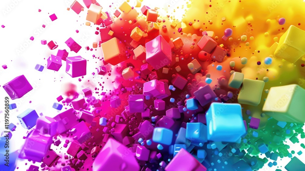 Aufkleber abstract chaotic and energetic of mixed dust explode with square object, burst of broken colorful cu