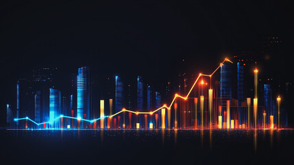 Abstract black background with Colorful charts and graphs with statistics to innovative analyze business potential and forecast future development of companies growth.
