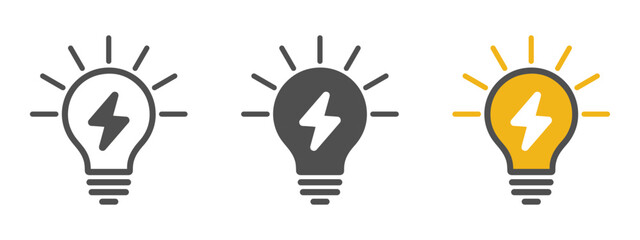 lightbulb idea icon concepts light bulb symbol with a lightning bolt inside vector