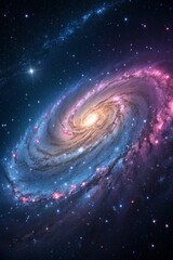 Fototapeta premium Powerful spiral galaxy in the far universe surrounded by glowing stars and galactic dust, designed for science visuals and space-inspired art