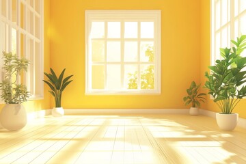 Fototapeta premium Bright yellow empty room design, ideal for presentations, featuring smooth walls, open space, and a vibrant atmosphere.