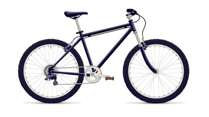 Fototapeta premium Dark blue mountain bike with black tires isolated on white background.