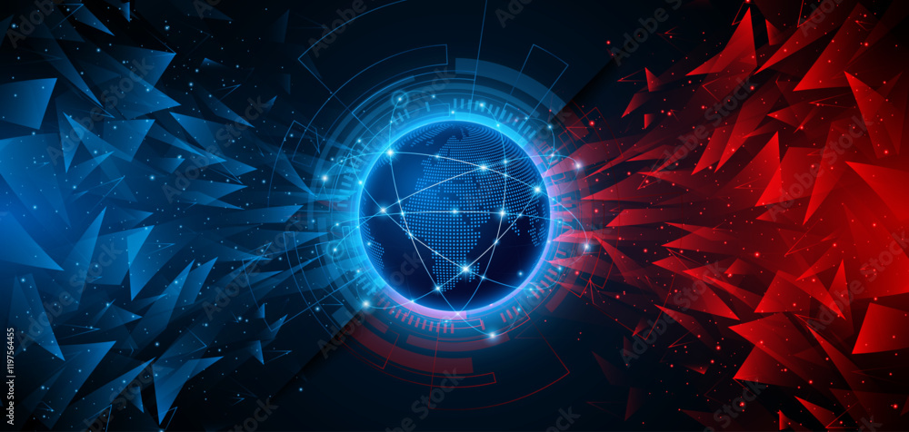 Poster Global connection network background. World map. High-speed internet technology concept or fast wireless data transmission. modern internet network connection technology background	