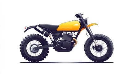 Fototapeta premium Yellow and black vintage dirt bike illustration on white background.