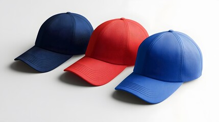 Three Baseball Caps in Blue Red and Navy