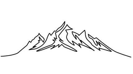  Continuous one line drawing Mountains landscape view, One continuous line drawing of mountain range landscape. Web banner with mounts in simple linear style.