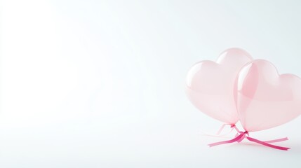 Two charming pink balloons float gracefully, tied together with a delicate pink ribbon, evoking the spirit of love and celebration for Valentine's Day.