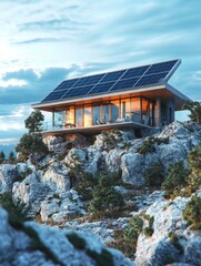 Obraz premium Mountain Home with Solar Panels