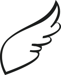 Minimalist line art drawing of a single wing, symbolizing flight, hope, and transcendence, conveying a sense of grace and elegance against a clean white background
