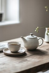 Fototapeta premium Tea set on wooden table
