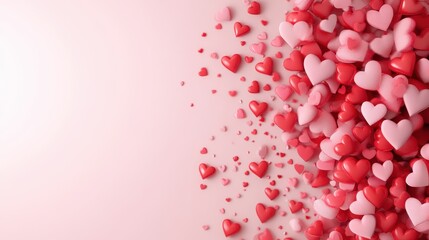 Delicate hearts dance on a soft pink canvas, inviting love and warmth with a blank space ready for your heartfelt message.