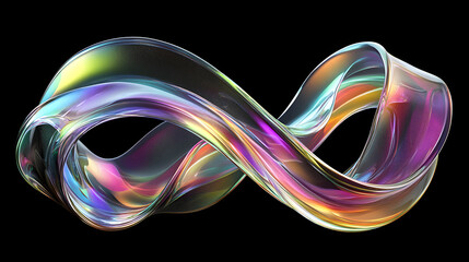 3d abstract liquid glass ribbon with transparent wave lines, rainbow fluid curves, holographic gradient textures, and dispersion light effects for modern design elements in a glossy flying form.