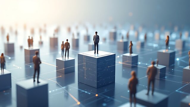 Network of connected black nodes with white highlights on a reflective surface