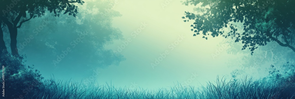 Poster Empty natural landscape with serene atmosphere and soft light for text placement. Generative AI