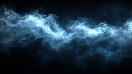 Fototapeta premium Blue smoke wave, dark background, abstract design, digital art