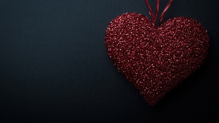 Obraz premium A vibrant red heart dangles gracefully from a silky ribbon, symbolizing love and affection, perfect for celebrating the essence of Valentine's Day.